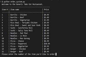 Image of Takeout Menu & Order System